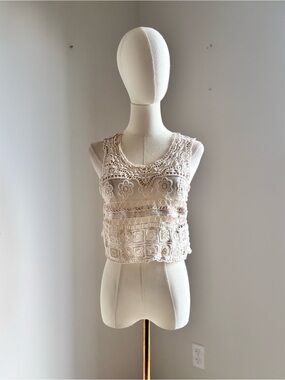 Funky Soul Boho Cream Crochet Lace Crop Top Tank Festival Fairycore M